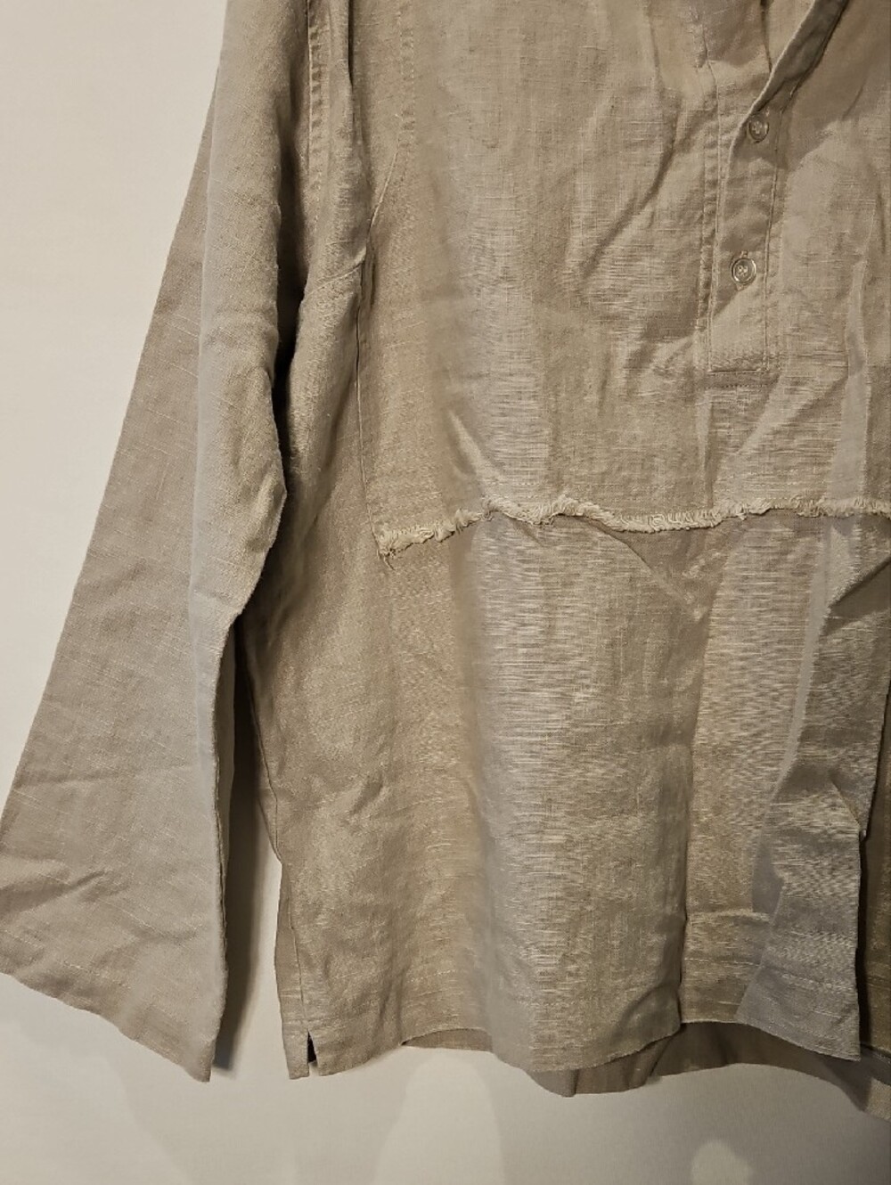 Linen Henley High Quality Construction In Stone Taupe 0013 - Picture 6 of 11